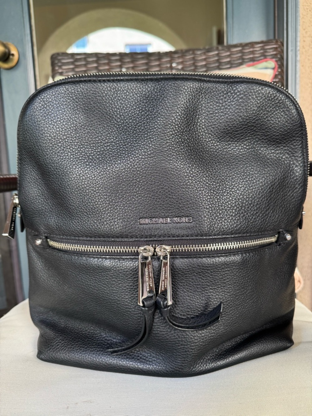 Michael Kors Black Pebbled Leather Backpack with Silver Hardware - Picture 3 of 13